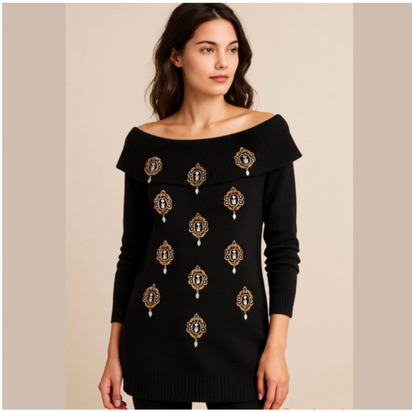 Victoria Jones Woman Sweaters - VINTAGE Victoria Jones Silk Angora Wool Blend Pearl Embellished Sweater Size S